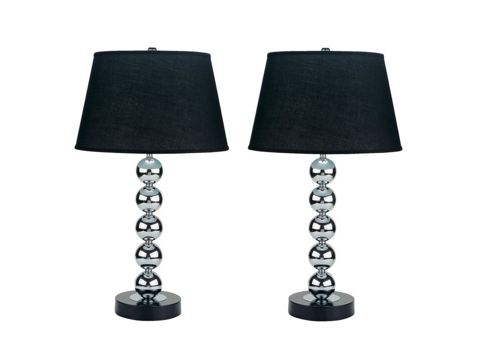 27 Inch Modern Table Lamp, Spindle Design Body, Set of 2, Black, Chrome - Benzara