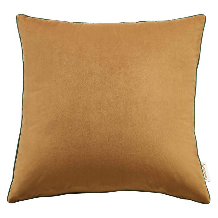 Modway Accentuate 20" Performance Velvet Accent Throw Pillow, 20" x 20", Cognac Green
