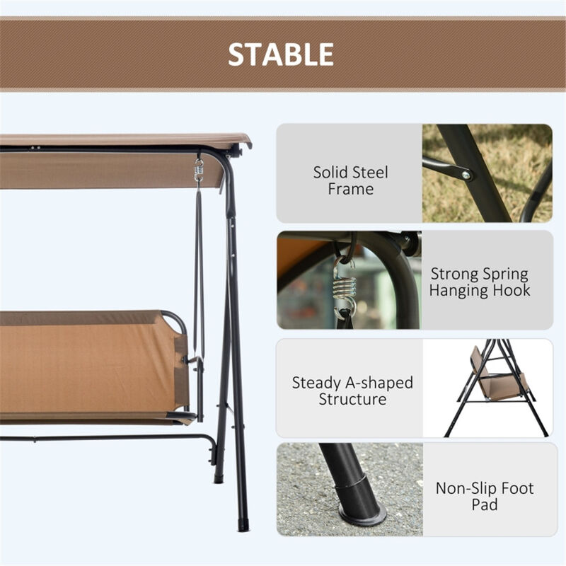 3-Person Outdoor Swing, Freestanding Porch Swing with Cushioned Seat