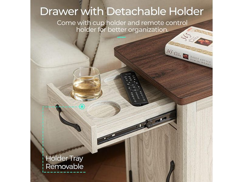 LINSY HOME Farmhouse End Table with Charging Station