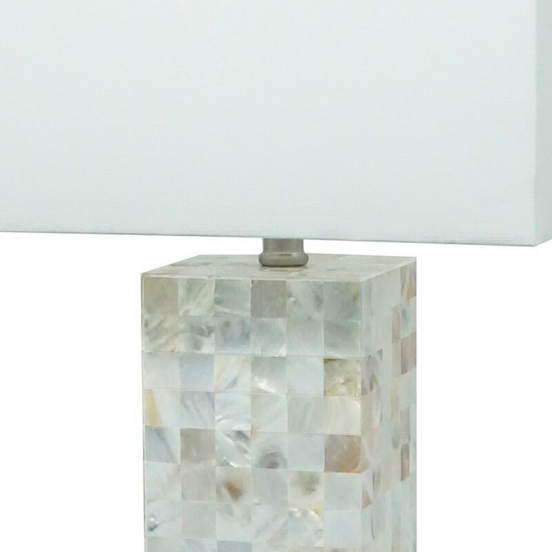 27 Inch Table Lamp Set of 2, Square White Shade, Steel Base, Marble, White - Benzara