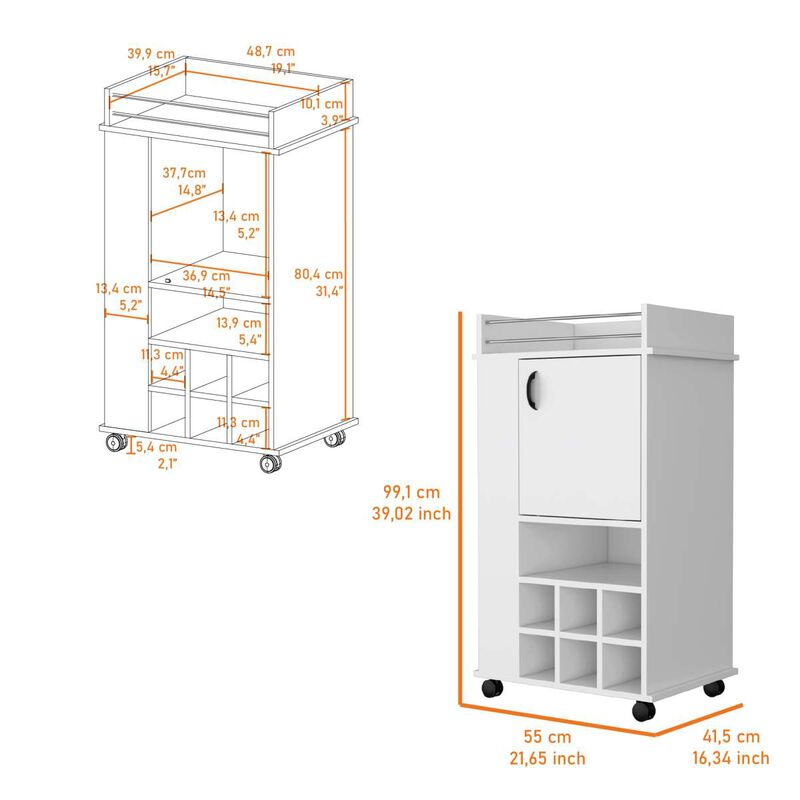 Allandale 1-Door Bar Cart With Wine Rack And Casters