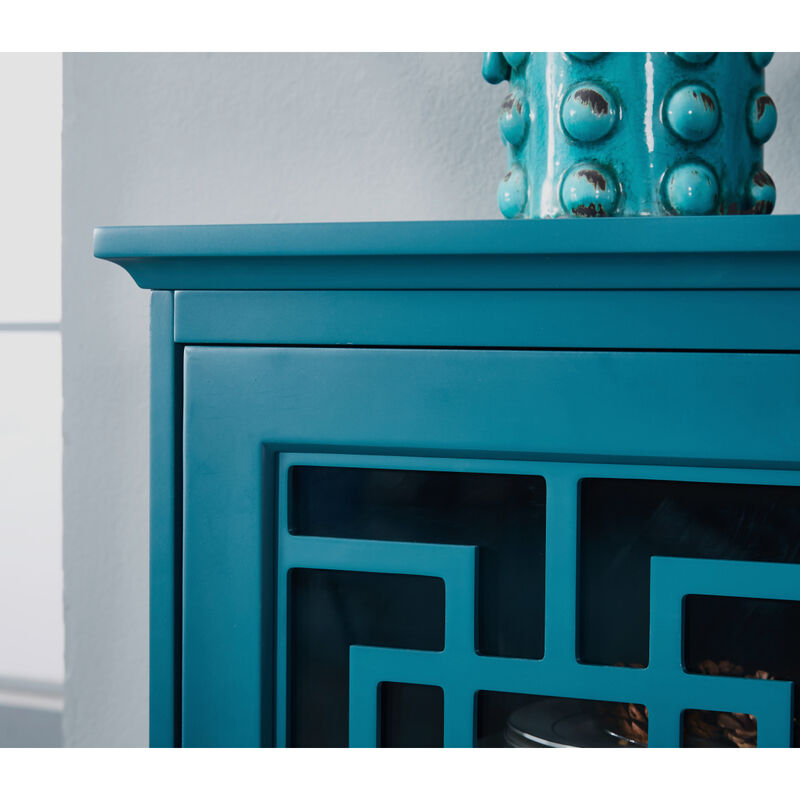 60" Sideboard Buffet Table With 2 Doors, Storage Cabinet With Adjustable Shelves, Teal
