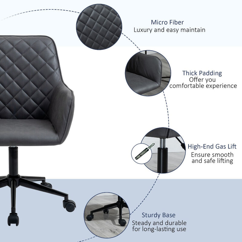 Dark Grey Task Chair: Office Chair with Diamond Design and Padded Arms