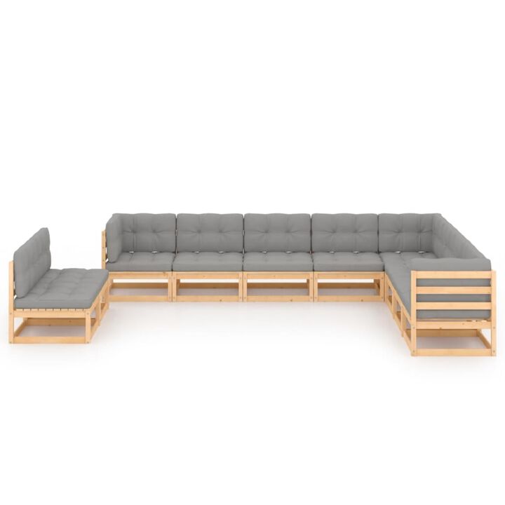 vidaXL 10 Piece Garden Lounge Set with Cushions Solid Pinewood