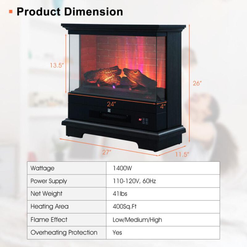Hivvago 27 Inch Freestanding Electric Fireplace with 3-Level Vivid Flame Thermostat