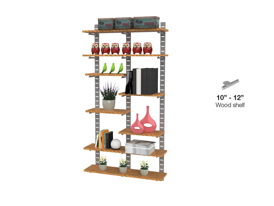 Trendy  Living Room Shelving System 91" High with 12 Mixed Wood Shelves 24" and 48" Length 10"-12" Width | 2 Sections- Shelves Sold Separately
