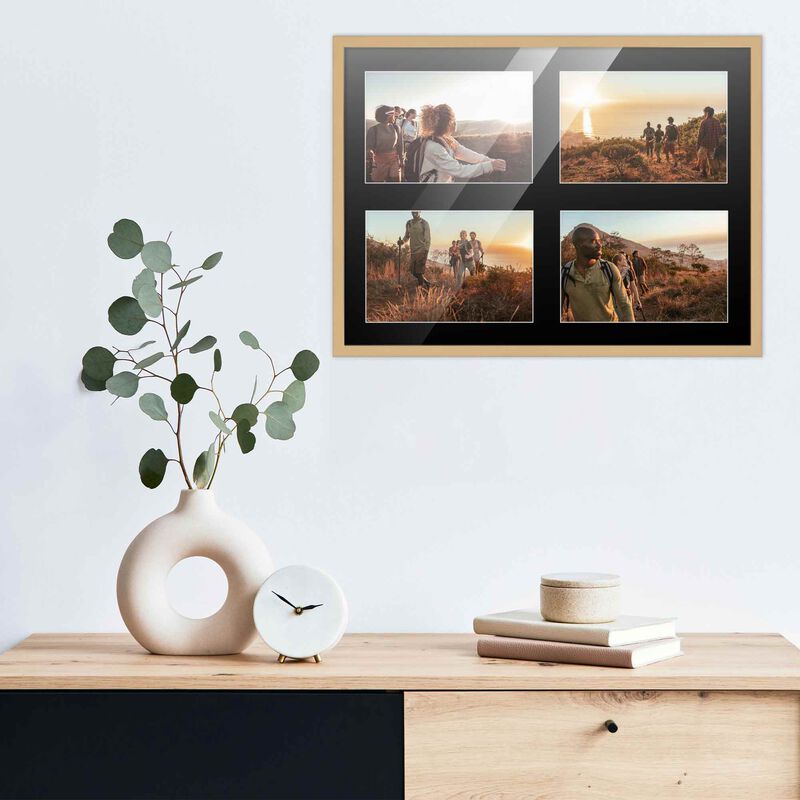 12x16 Wood Collage Frame with Black Mat For 4 5x7 Pictures