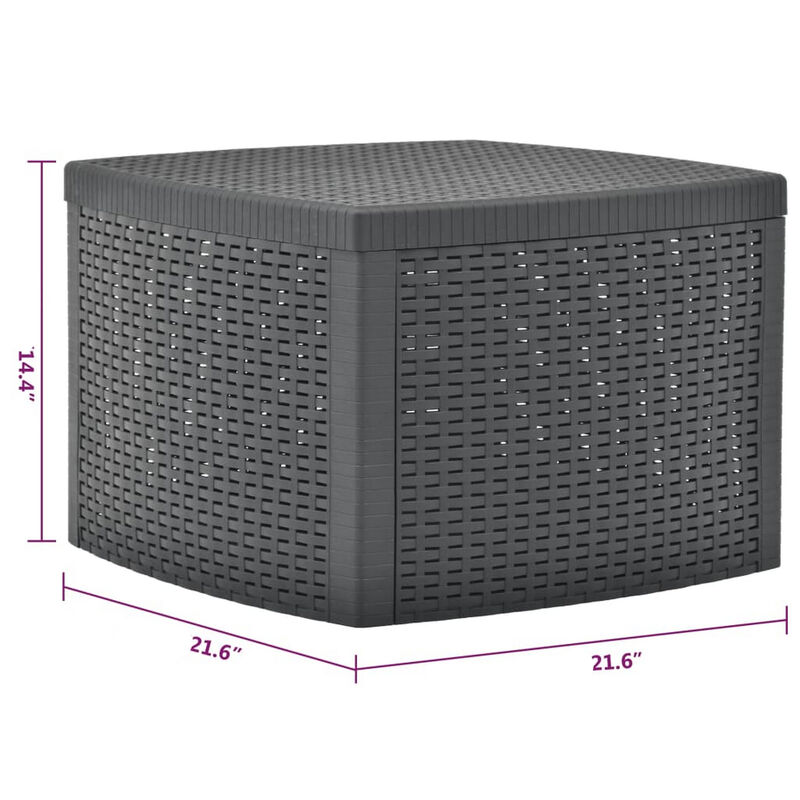 Outdoor Side End Table, 21 Inch Square Rattan Design, Anthracite Gray - Benzara