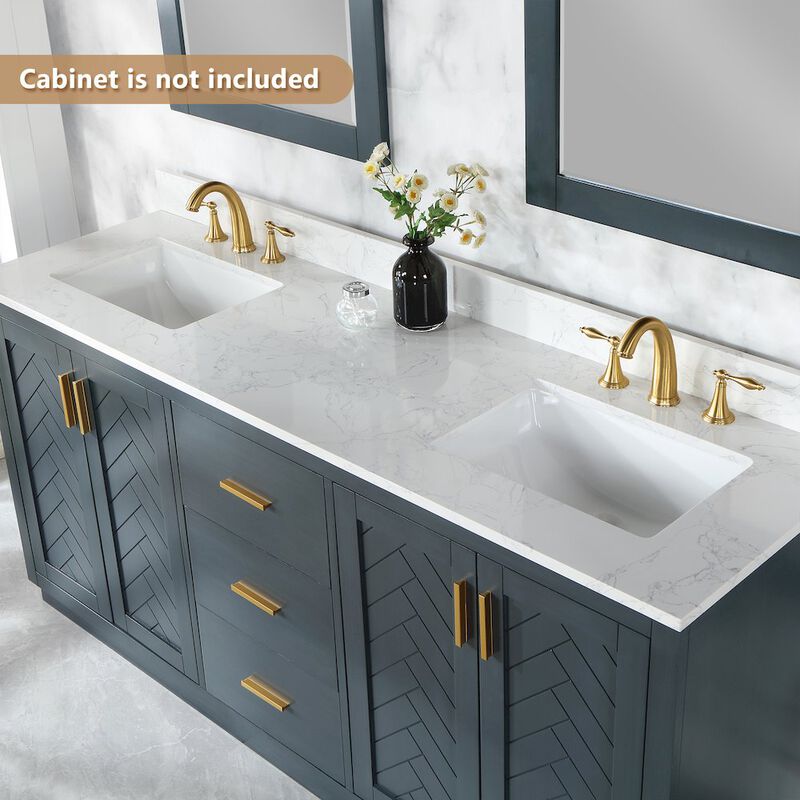 Altair Ceres 73 in. Engineered Stone Vanity Top in Grain White with Double White Sink