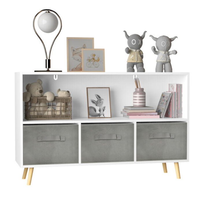Kids Bookcase with Collapsible Fabric Drawers and Toy Storage Organizer