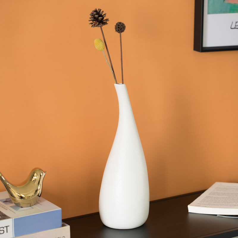 13-inch Large White Ceramic Water Drop Vase - Modern Teardrop Shape for Home Decor - Perfect for Floating Shelves TV Stands Desks Bookshelves Side Tables Countertops and Contemporary Spaces