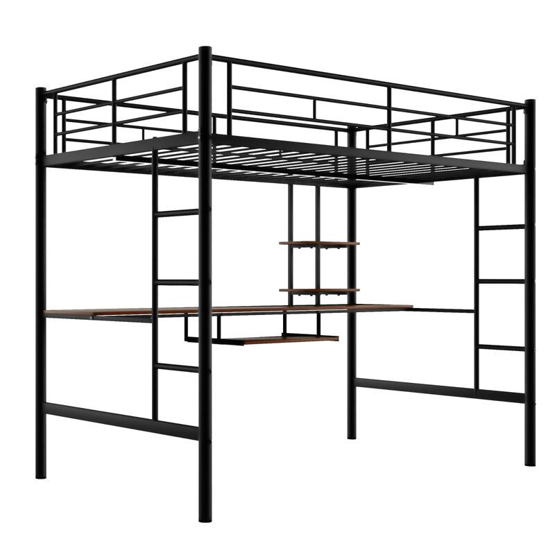 Loft Bed With Desk And Shelf, Space Saving Design, Full