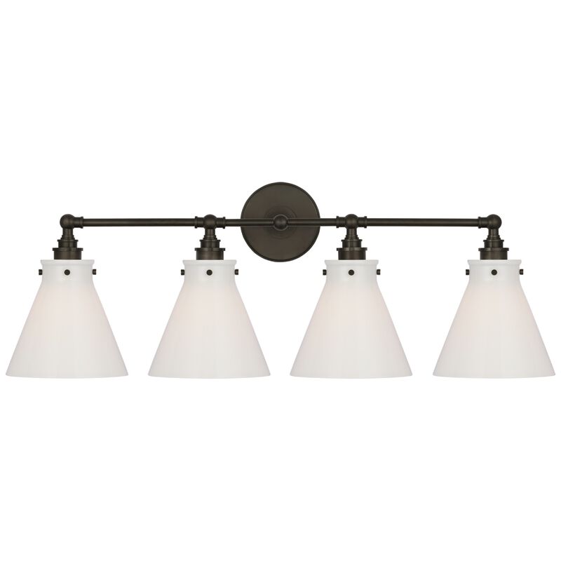 Parkington 32" Four Light Bath Bar in Bronze with White Glass