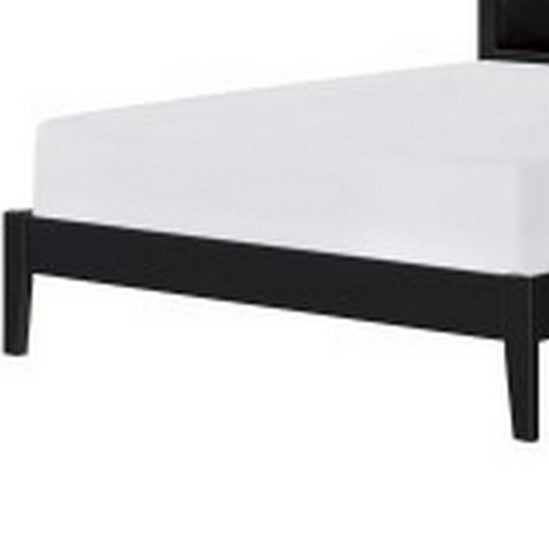 Brite Queen Size Bed, Black Faux Leather Upholstered Headboard, Low Profile - Benzara