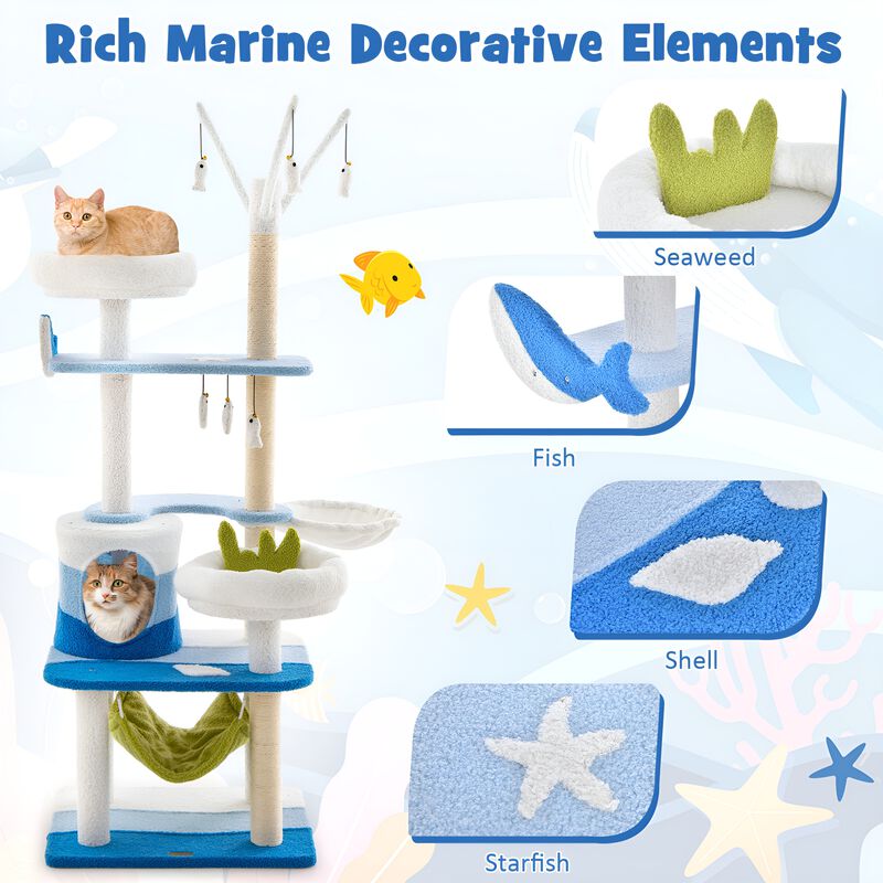 Multi-level Cat Tower with Sisal Covered Scratching Posts-Blue