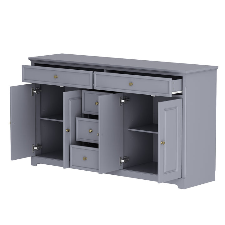 Gray Wood 59.1 in. W Sideboard with 2 Large Drawers, 3 Small Drawers and 2 Cabinets 33.5 in. H x 15.7 in. D