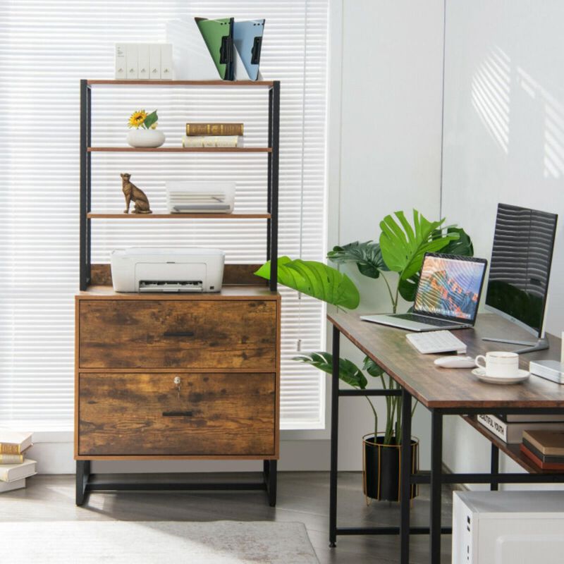 Hivvago Letter Size Lateral File Cabinet with Lock and Bookshelf