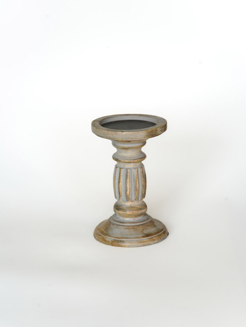 Traditional Gray Wash Eco-friendly Handmade Mango Wood Set Of One 6" Pillar Candle Holder