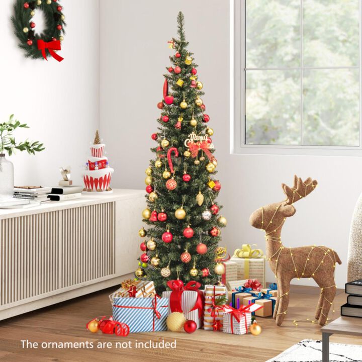 Hivvago 5/6/7/8/9 Feet Pre-lit Pencil Artificial Christmas Tree with 150/180/200//300/400 Warm White LED Lights