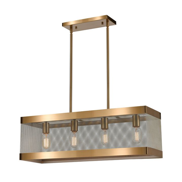28" Satin Brass and Antique Silver Line in the Sand 4 Light Chandelier