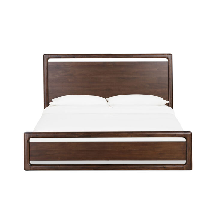 Vipe California King Platform Bed, Cutout Design, Modern Brown Acacia Wood - Benzara