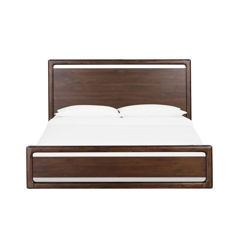 Vipe California King Platform Bed, Cutout Design, Modern Brown Acacia Wood - Benzara