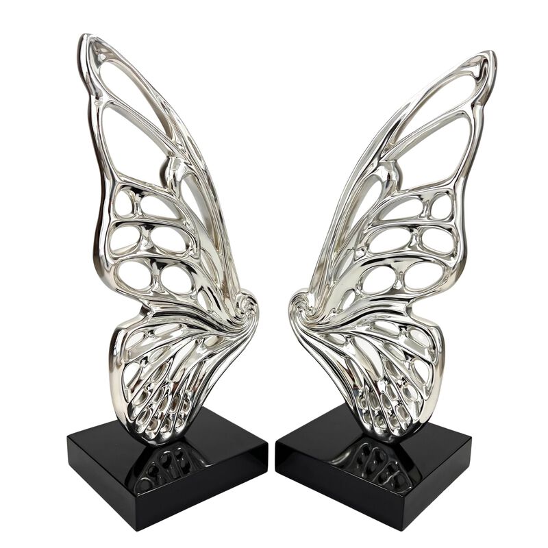Butterfly Wings Sculpture Chrome Resin Handmade