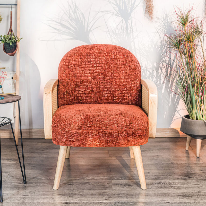 Scandinavian Lounge Armchair with Wooden Frame and Caning
