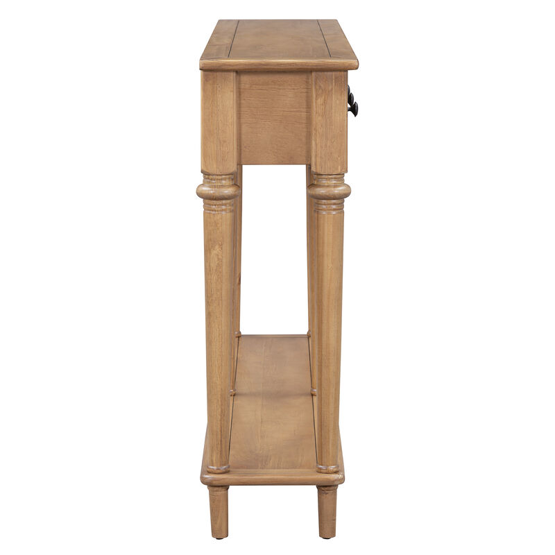 Gewnee Retro Console Table with 4 Drawers and Open Shelf (Old Pine)