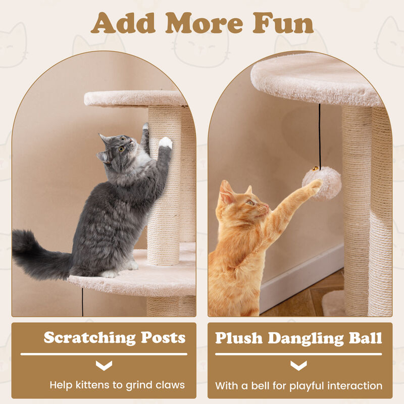 59" Cattail Cat Tower with Sisal Scratching Posts, Soft Hammock & Cozy Perches