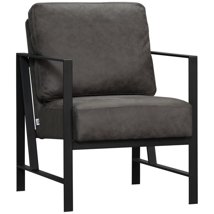 Slate Grey Accent Seat: Industrial-Inspired Faux Leather Chair