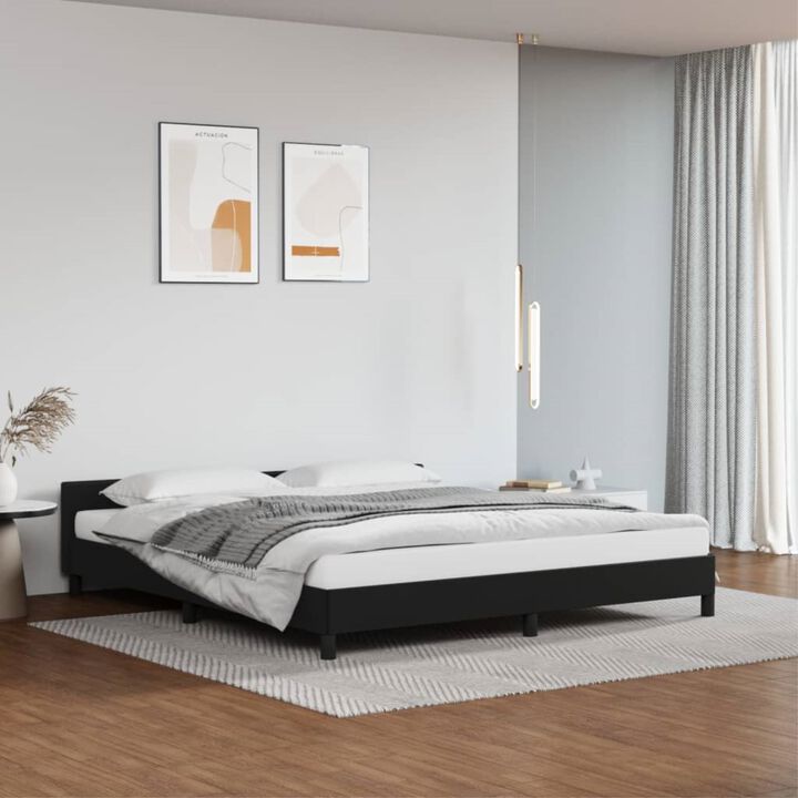 vidaXL King-Size Bed Frame with Headboard, Luxurious Black Faux Leather Finish, Sturdy Construction, Easy to Assemble, Designed for 76"x79.9" Mattress
