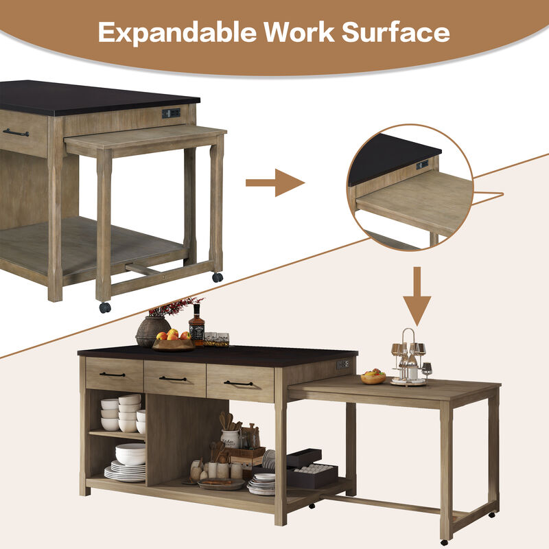 Merax Retro Extendable Kitchen Island with Storage