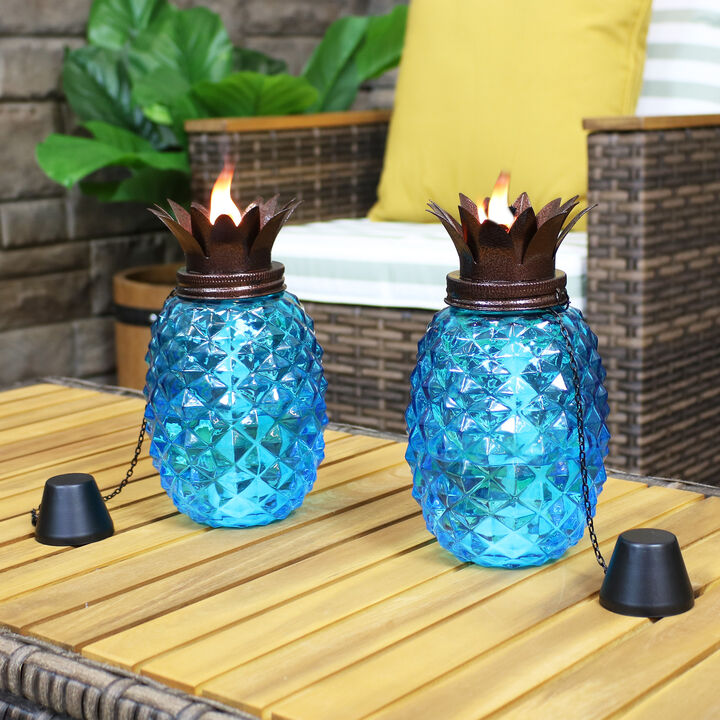 Sunnydaze Tropical Pineapple 3-in-1 Glass Outdoor Torches