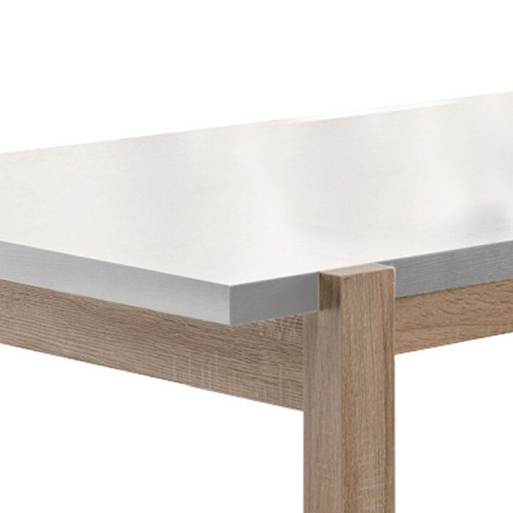 Rectangular Wooden Dining Table with Straight Legs, White and Brown - Benzara