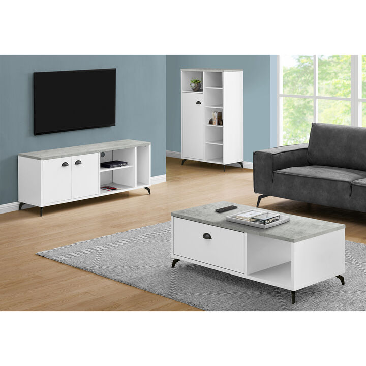 Monarch Specialties I 2841 Tv Stand, 60 Inch, Console, Media Entertainment Center, Storage Cabinet, Living Room, Bedroom, Laminate, Metal, Grey, White, Contemporary, Modern