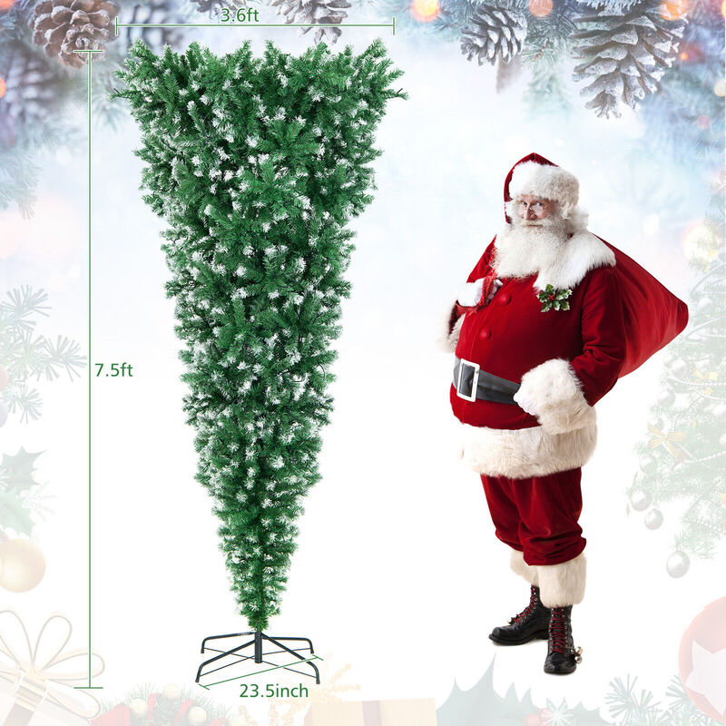 Pre-Lit Snowy Upside Down Christmas Tree for Unique, Festive Decor with a Wintery Touch