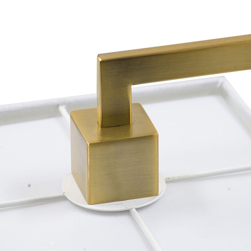 25 Inch Modern Geometric Table Lamp, Square Shade, White Marble Base, Gold-Benzara