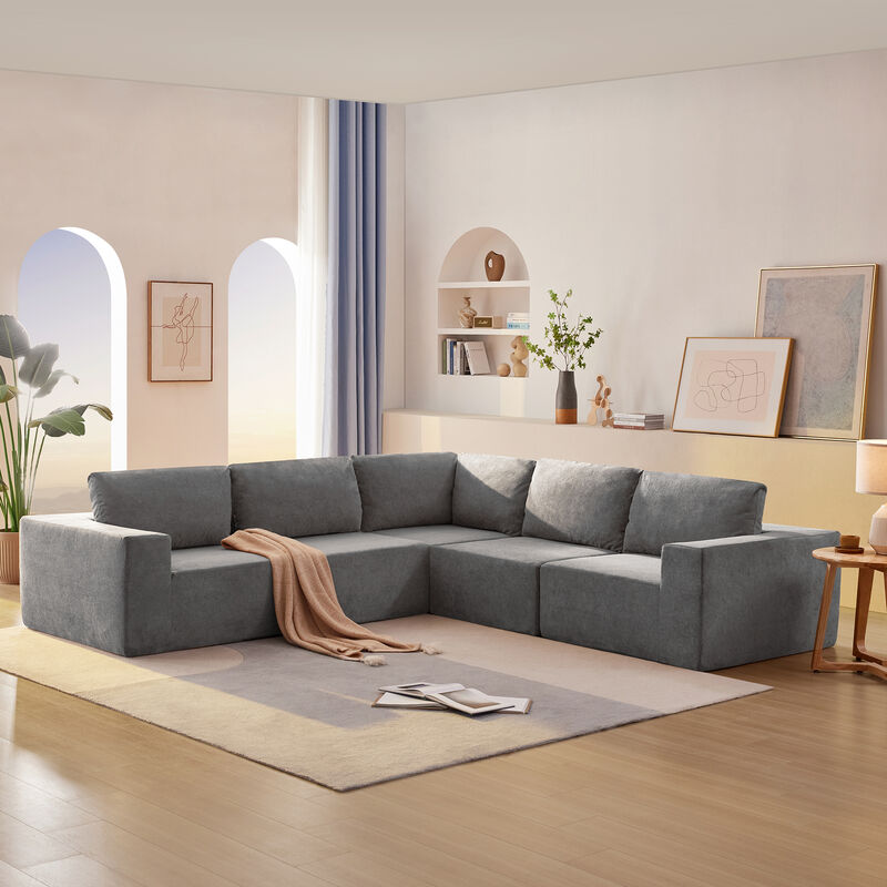 MONDAWE Modular 5 Pieces Free Combination L Shaped Sectional Sofa,Luxury Floor Couch Set,Upholstered Indoor Furniture,Foam-Filled Sleeper Sofa Bed