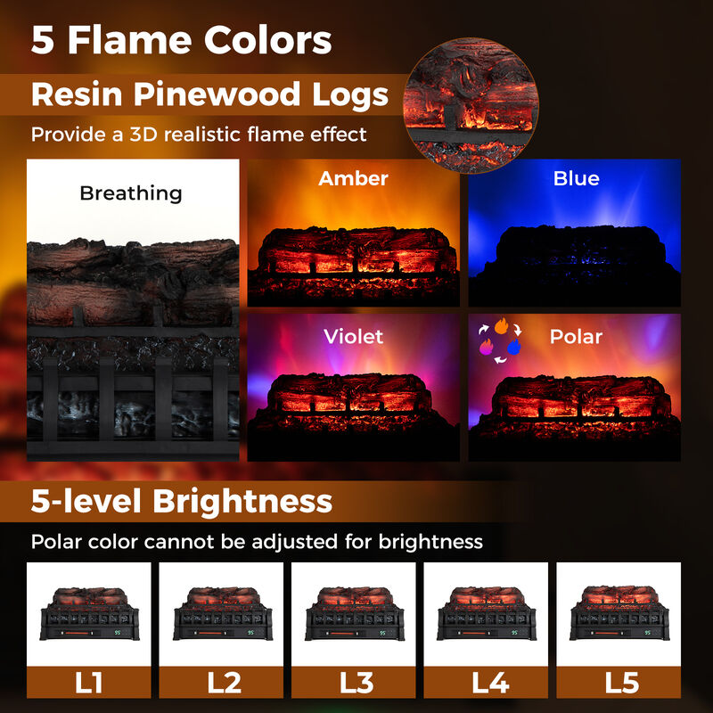 Infrared Quartz Electric Fireplace with Pinewood Log Heater and Adjustable Flame for Cozy Home Heating