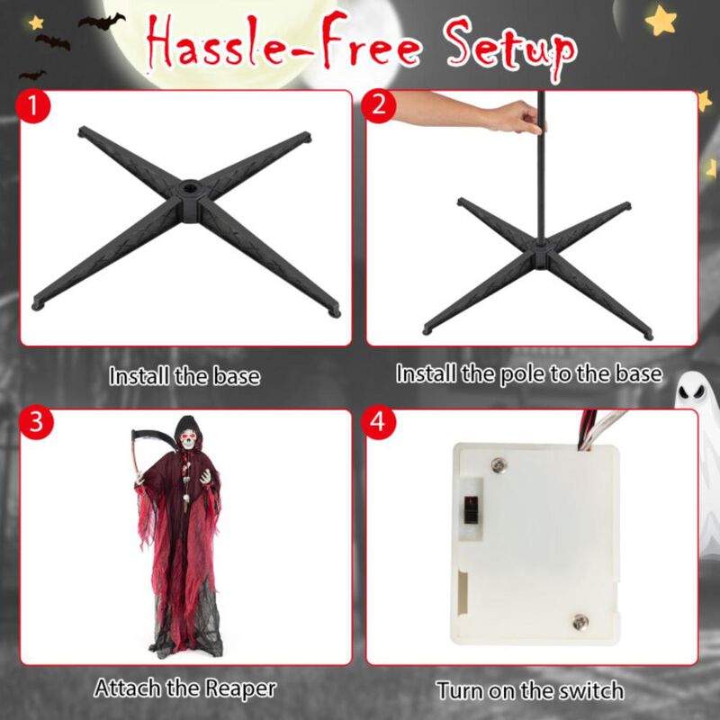 Hivvago 8 Feet Halloween Standing Grim Reaper with Terrifying Sounds and Lighted Eyes