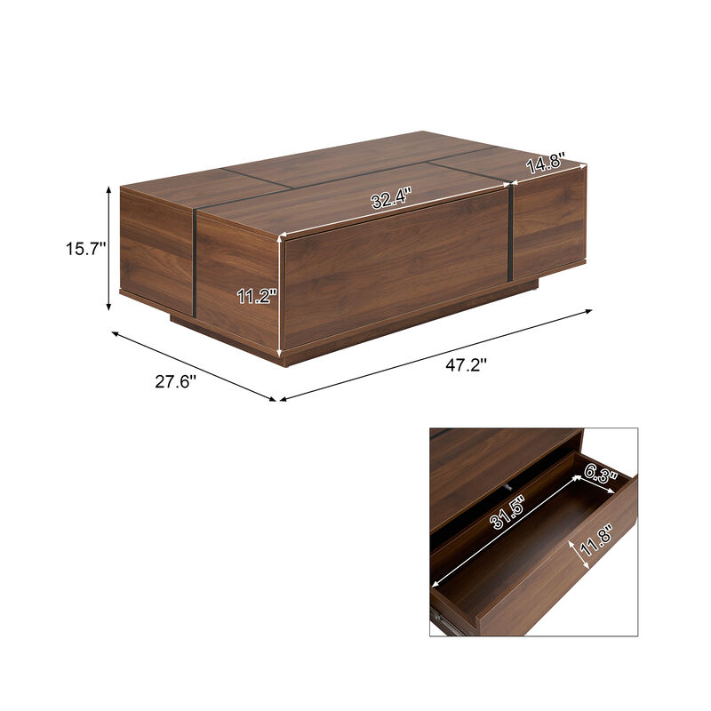 Merax Rectangular Sliding Top Coffee Table with 2 Drawers