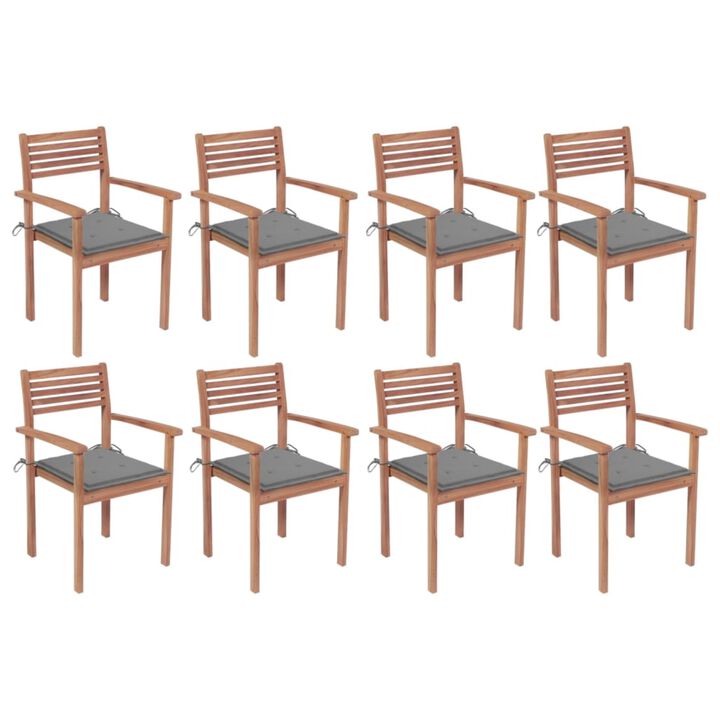 vidaXL Stackable Garden Chairs with Cushions 8 pcs Solid Teak Wood