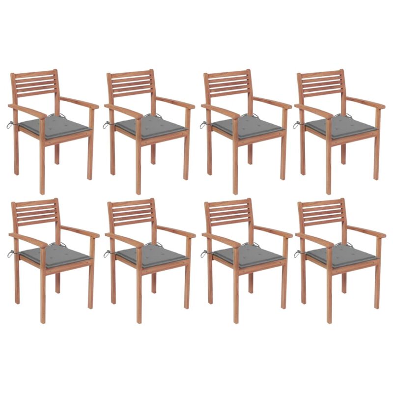 vidaXL Stackable Garden Chairs with Cushions 8 pcs Solid Teak Wood