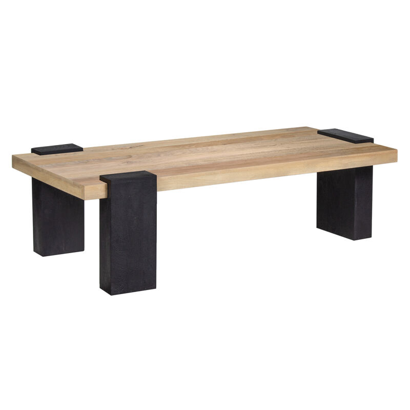 Bonne Coffee Table, 60 Inch Wide Rectangular Top, Handcrafted White Oak and Sandblasted Black