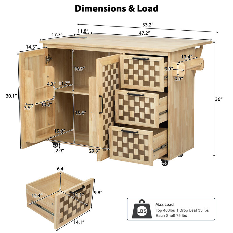 Merax Woven Checkerboard Pattern Kitchen Island