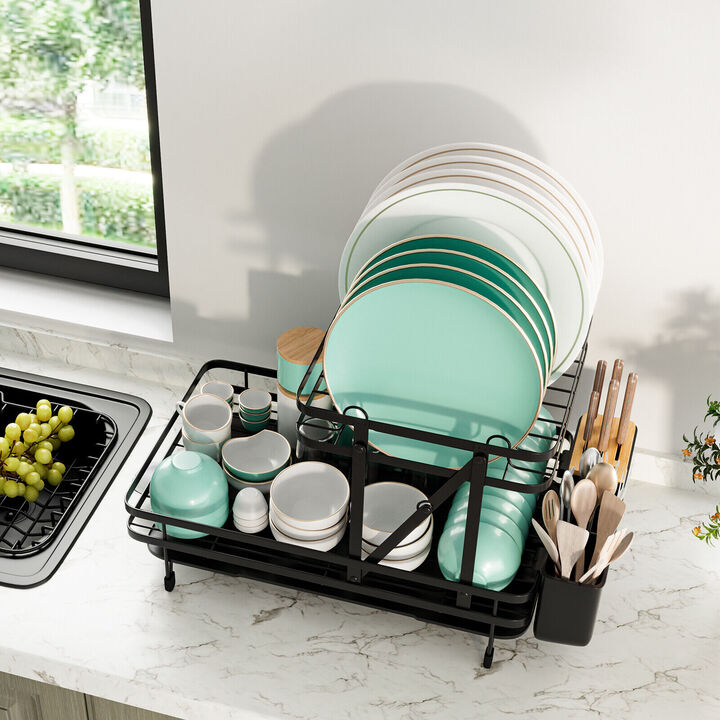 2-Tier Collapsible Dish Rack with Removable Drip Tray for Kitchen Organization and Drying