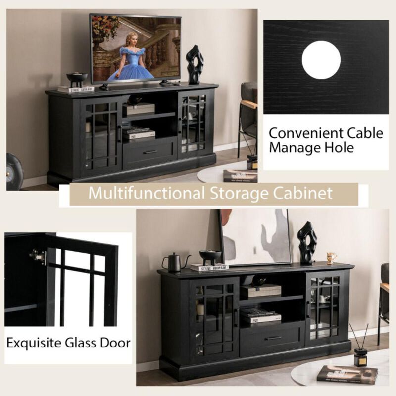 Hivvago TV Stand for TVs up to 70  with Glass Doors Cubbies and Drawer-Black