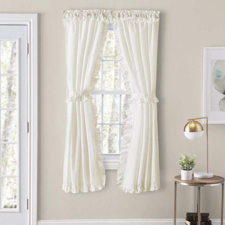 Ellis Home Classic Narrow Ruffle 2-Piece Natural Color Rod Pocket Curtain Panel